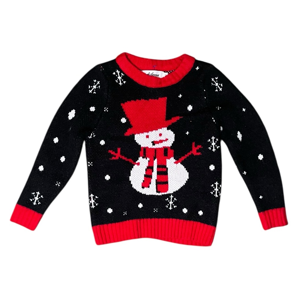 Aibrou Knit Pullover Ugly Christmas Sweater Snowman Graphic Black/Red M